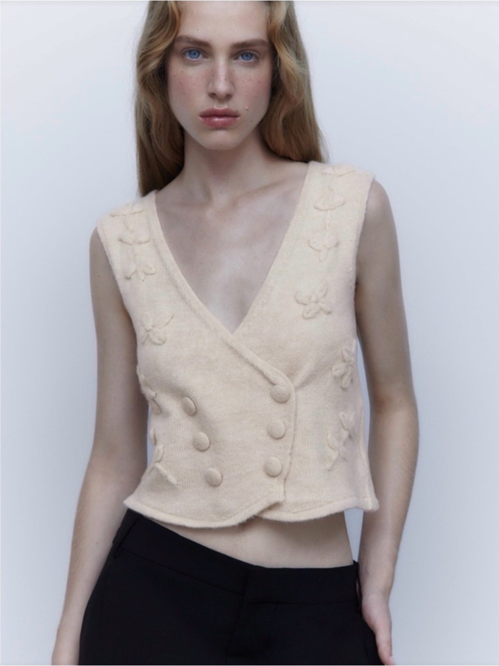 Zara Stone Embroidered Knit Vest